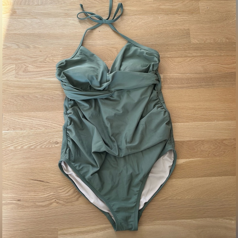 Green Halter One-Piece Maternity Swimsuit